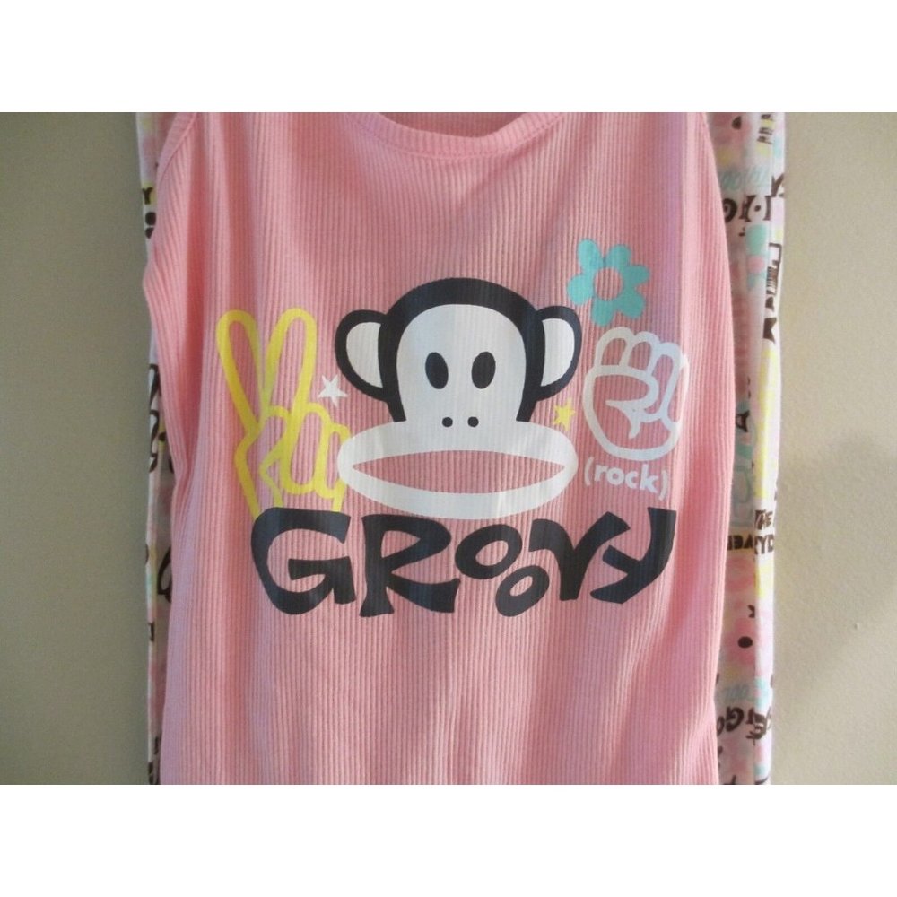 PAUL FRANK JULIUS PJ SET PINK TANK TOP W/ LONG PANTS ELASTIC WAIST GIRLS SM NWT